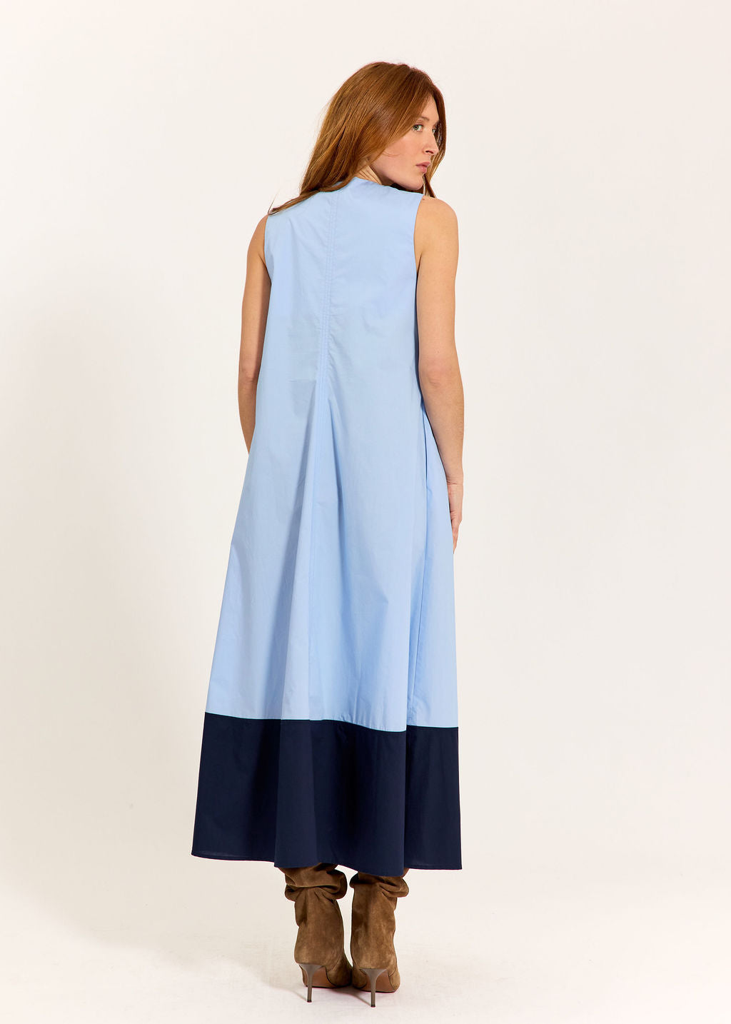 ROBE EN POPELINE BICOLORE POLO CIEL/MARINE