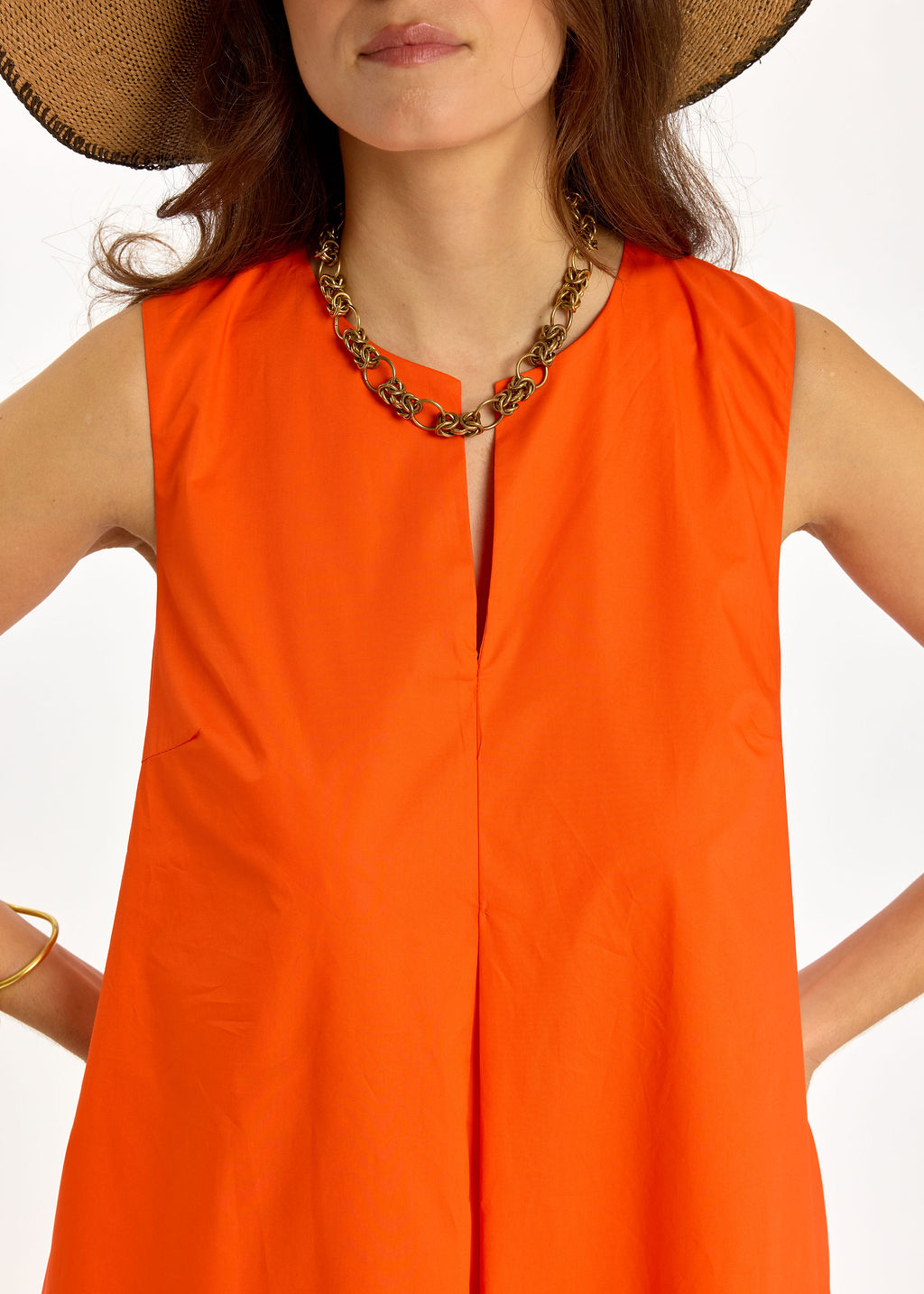 ROBE EN POPELINE BICOLORE POLO ORANGE/SABLE