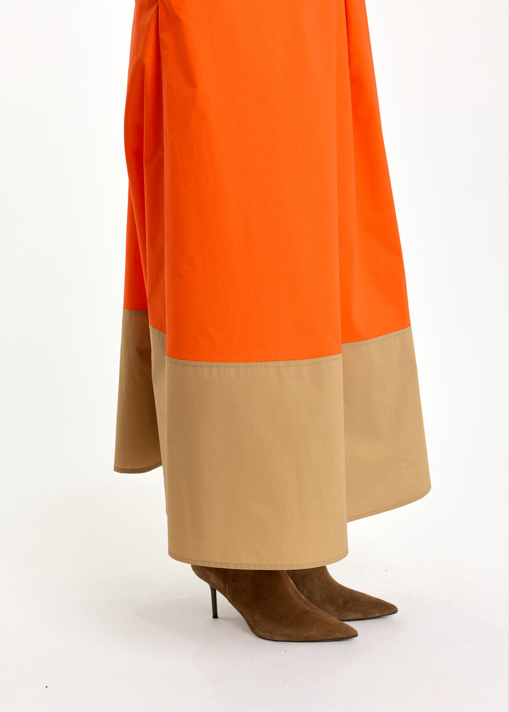 ROBE EN POPELINE BICOLORE POLO ORANGE/SABLE