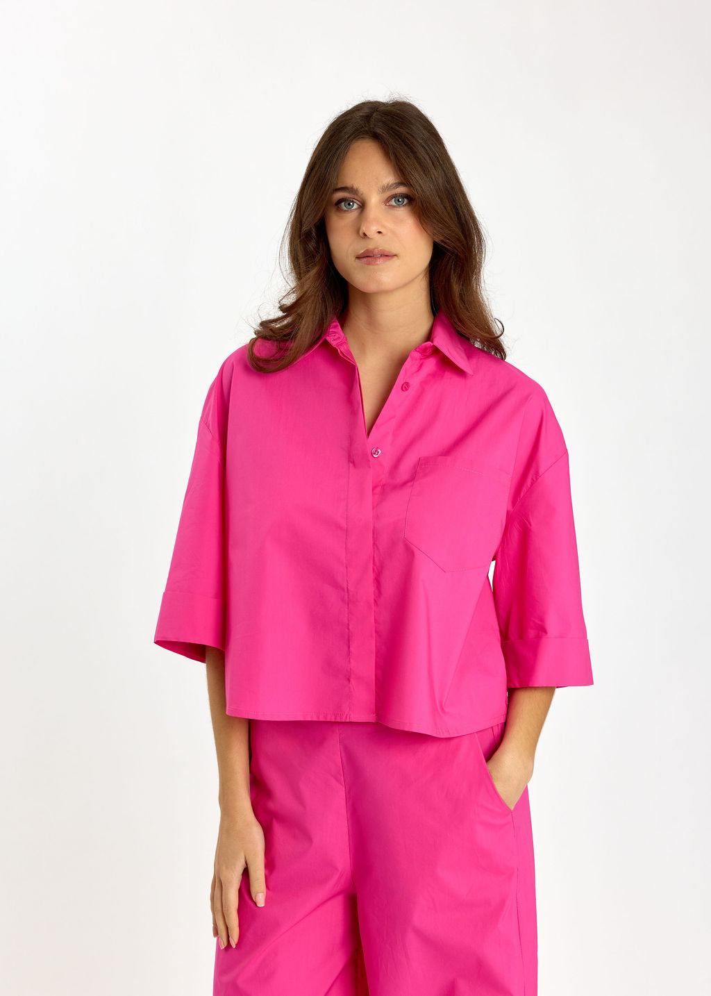VESTE COURTE EN POPELINE SANDY FUSHIA