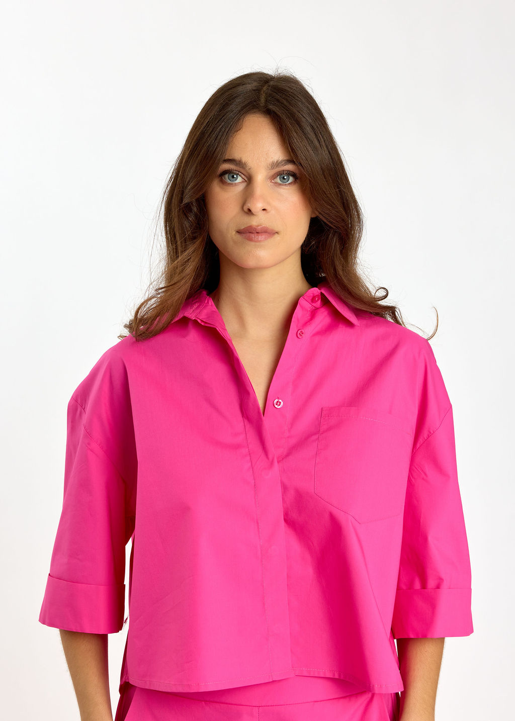 VESTE COURTE EN POPELINE SANDY FUSHIA