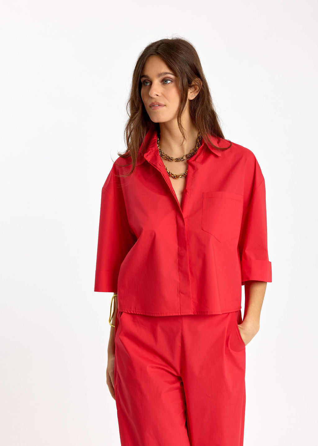 VESTE COURTE EN POPELINE SANDY ROUGE