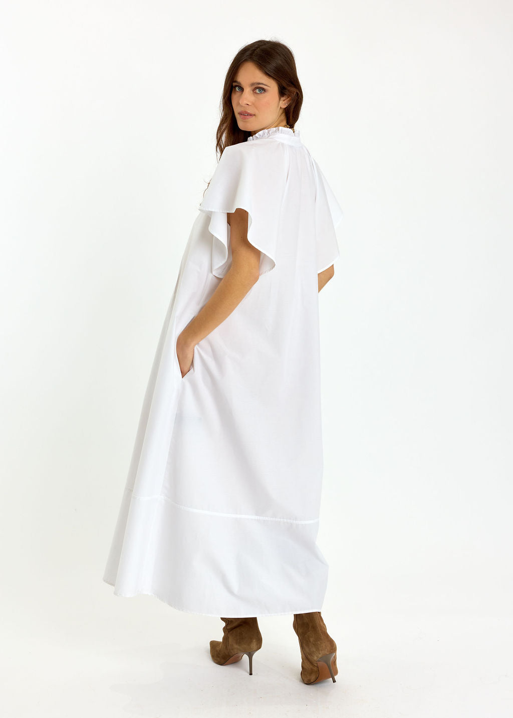 ROBE LONGUE ÉVASÉE EN POPELINE SIRINE BLANC