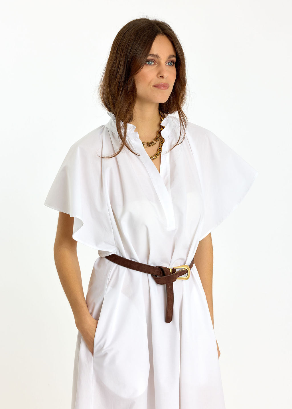 ROBE LONGUE ÉVASÉE EN POPELINE SIRINE BLANC