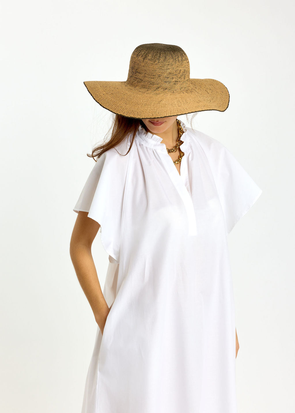 ROBE LONGUE ÉVASÉE EN POPELINE SIRINE BLANC