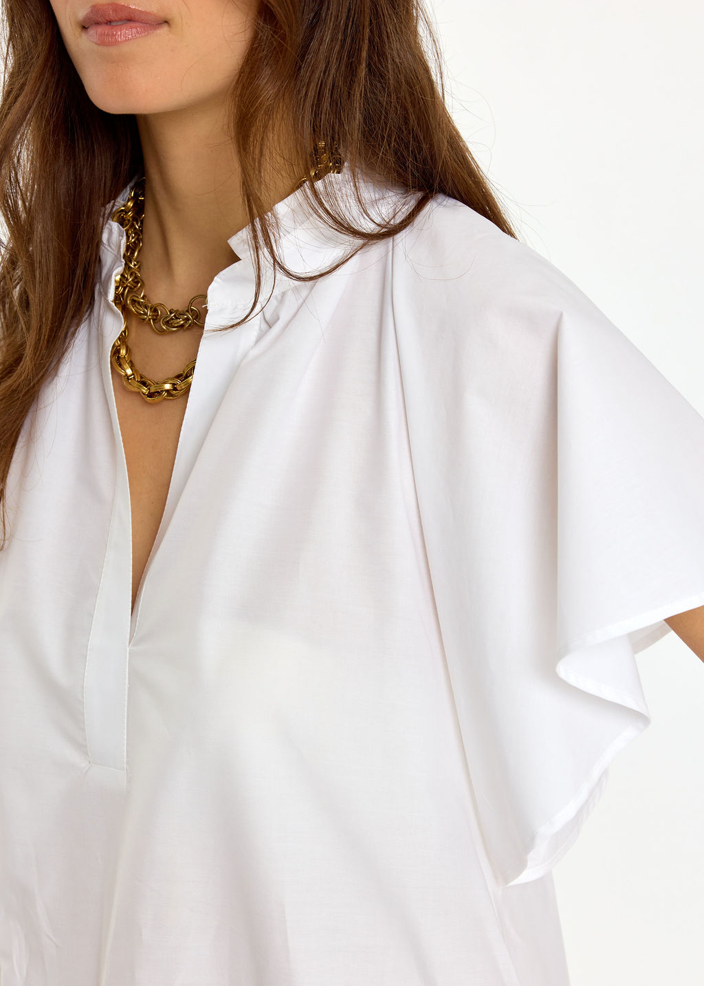 ROBE LONGUE ÉVASÉE EN POPELINE SIRINE BLANC