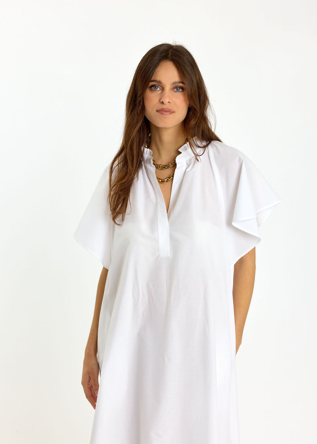 ROBE LONGUE ÉVASÉE EN POPELINE SIRINE BLANC