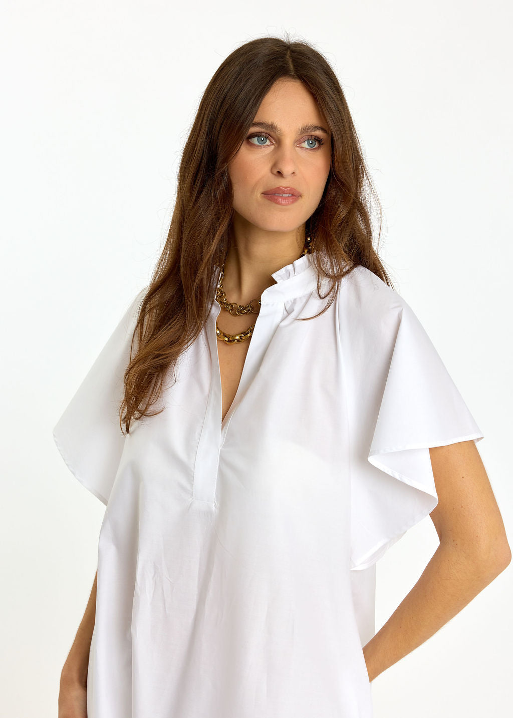 ROBE LONGUE ÉVASÉE EN POPELINE SIRINE BLANC