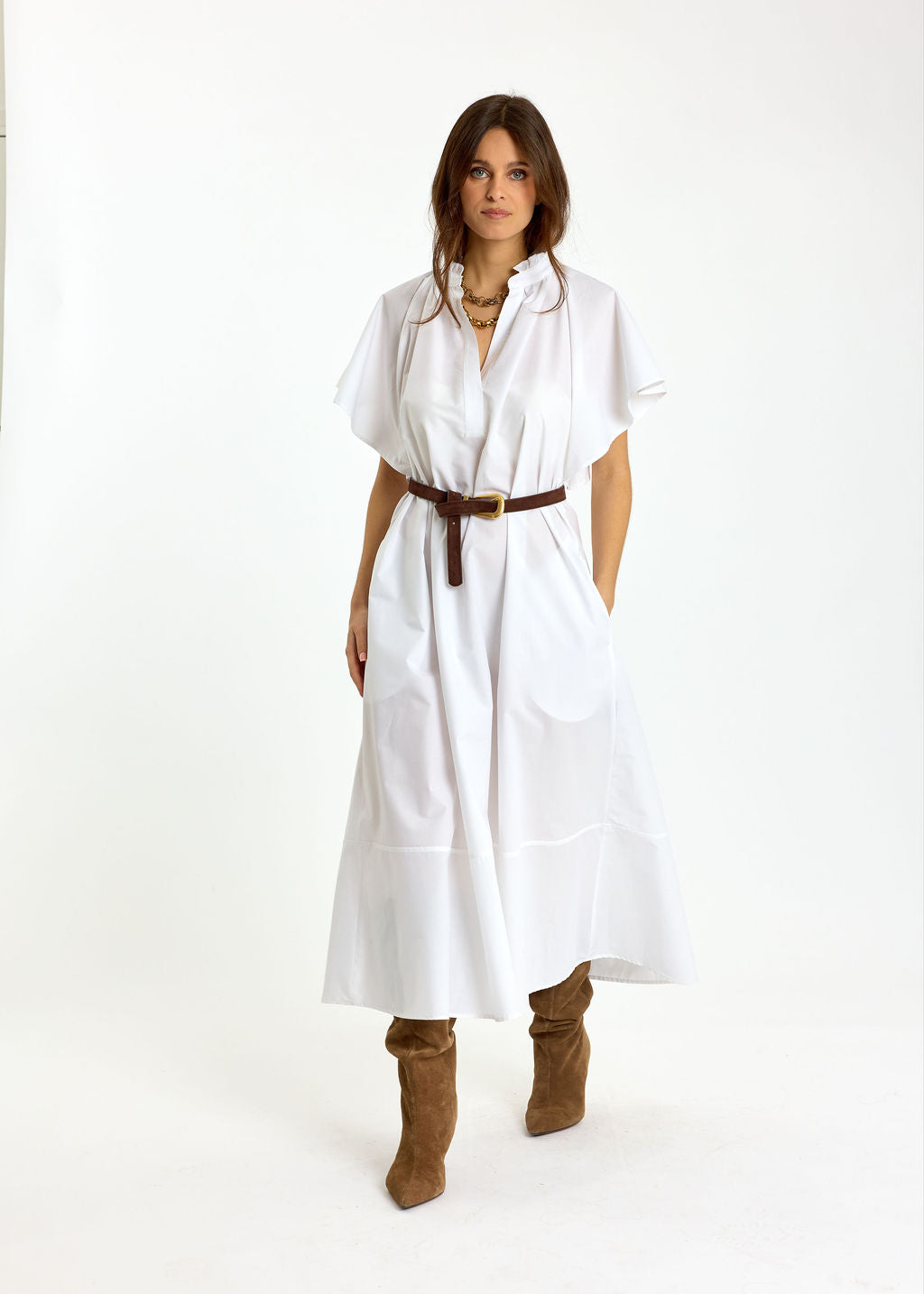 ROBE LONGUE ÉVASÉE EN POPELINE SIRINE BLANC