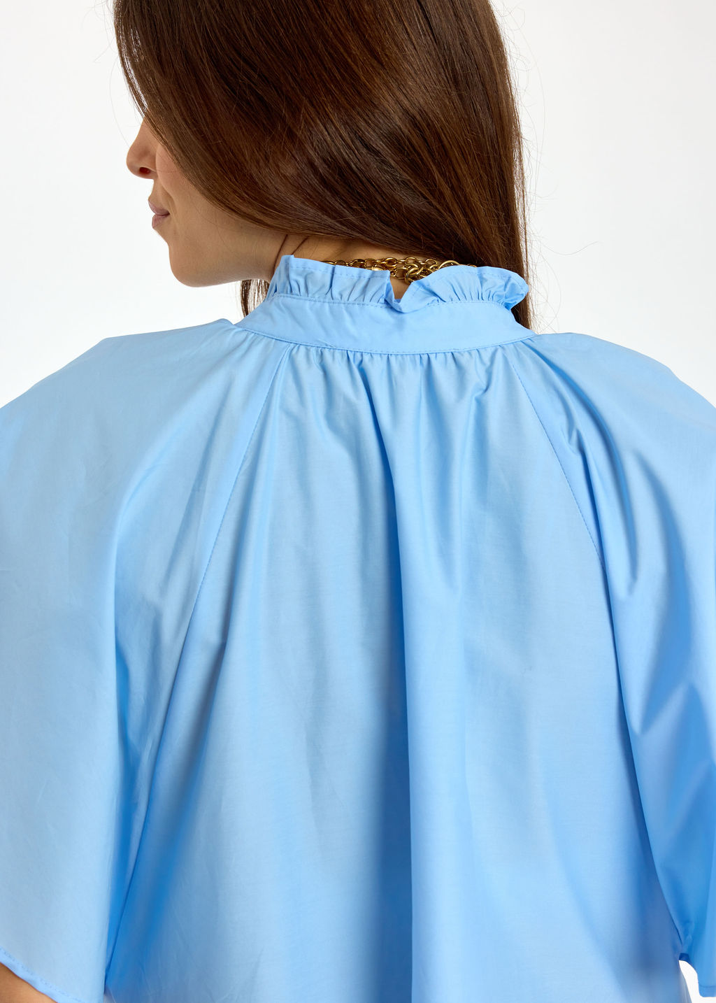 ROBE LONGUE ÉVASÉE EN POPELINE SIRINE CIEL