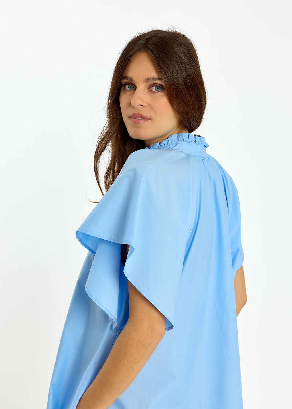 ROBE LONGUE ÉVASÉE EN POPELINE SIRINE CIEL