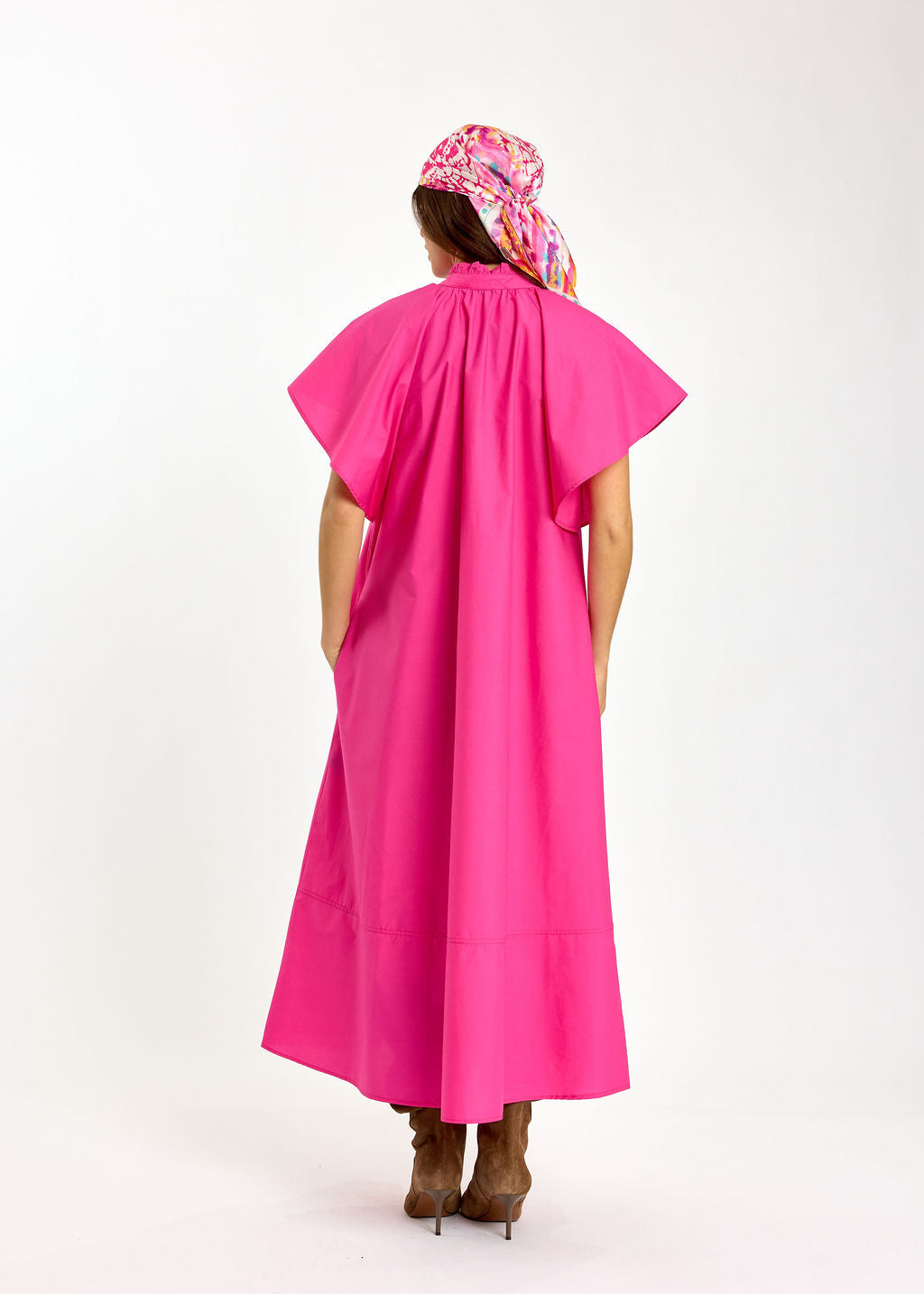 ROBE LONGUE ÉVASÉE EN POPELINE SIRINE FUSHIA