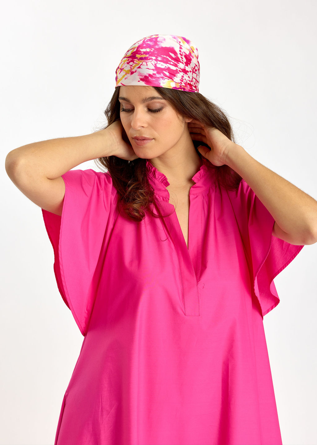 ROBE LONGUE ÉVASÉE EN POPELINE SIRINE FUSHIA
