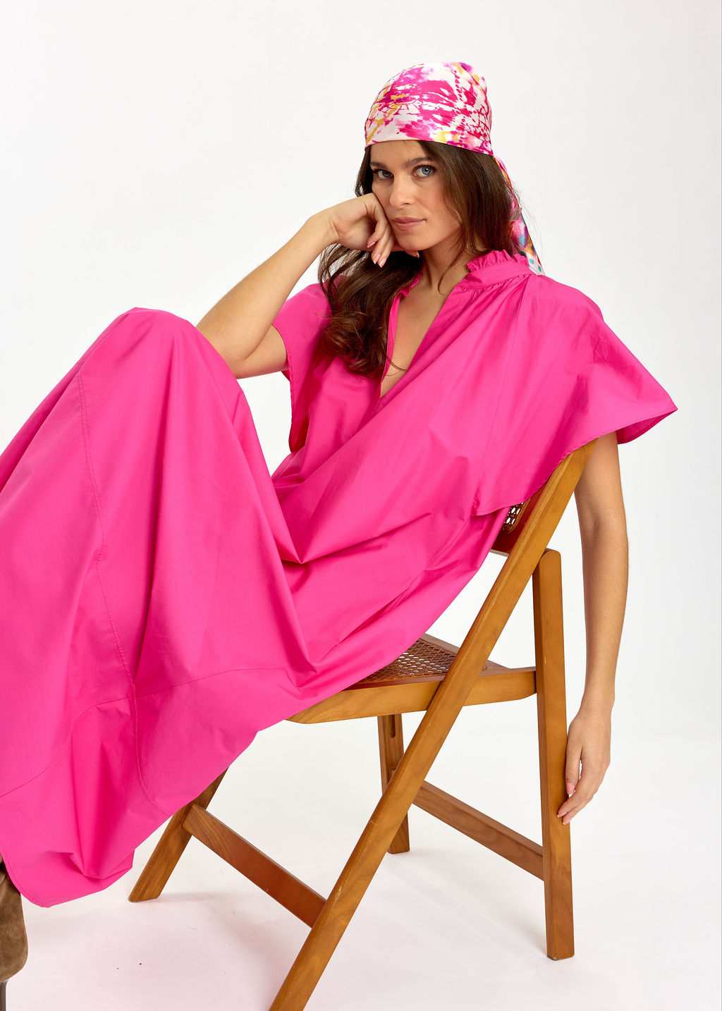 ROBE LONGUE ÉVASÉE EN POPELINE SIRINE FUSHIA