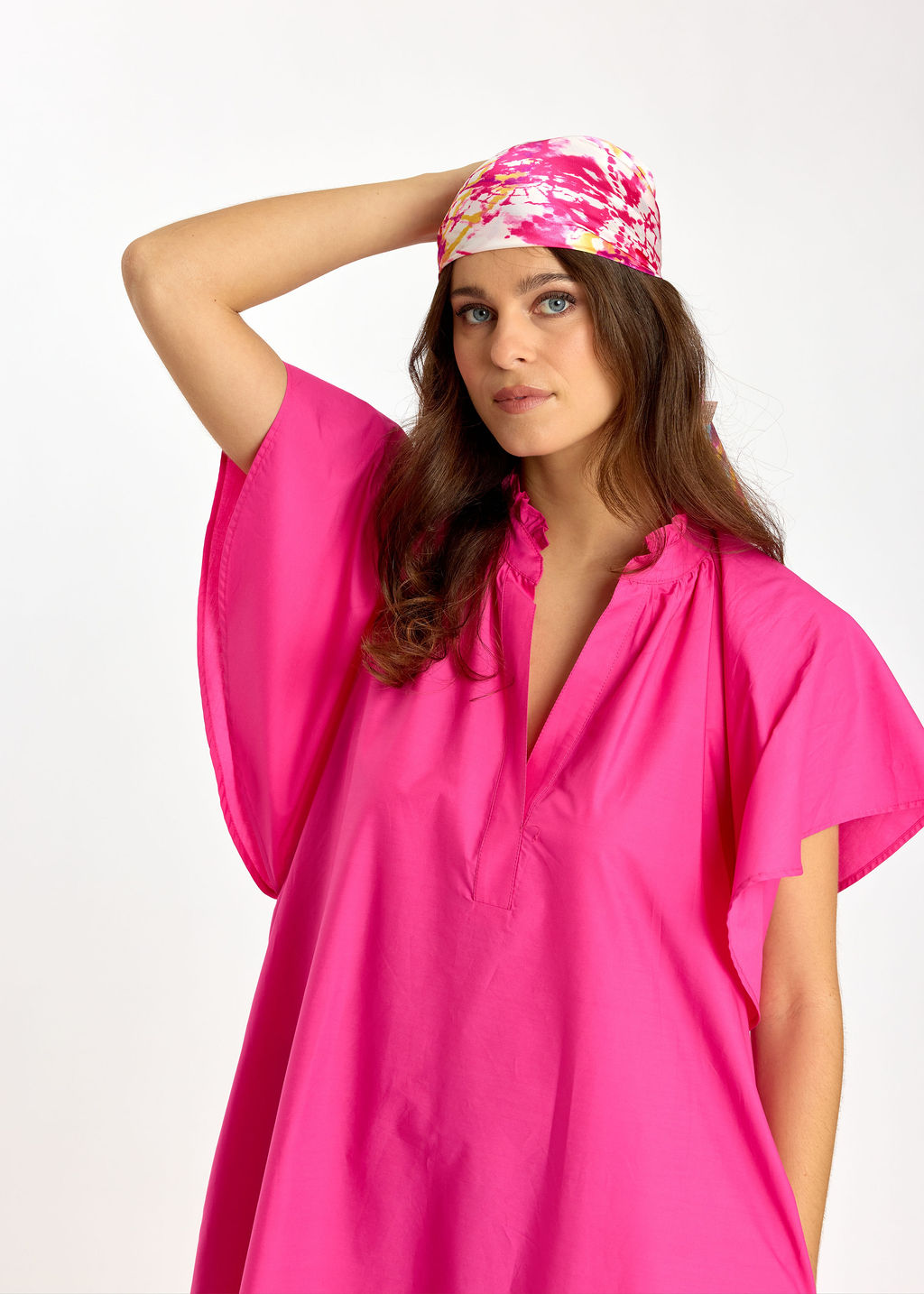 ROBE LONGUE ÉVASÉE EN POPELINE SIRINE FUSHIA
