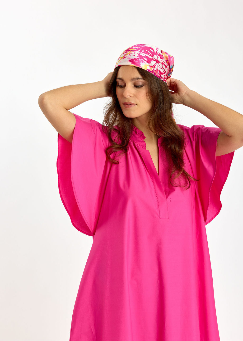 ROBE LONGUE ÉVASÉE EN POPELINE SIRINE FUSHIA