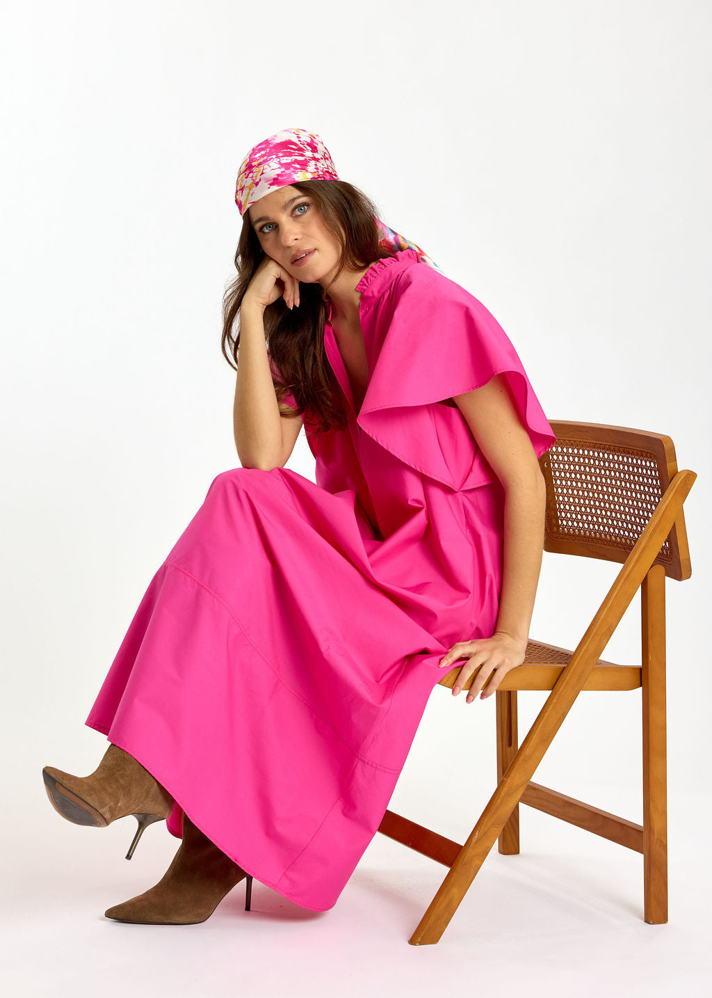 ROBE LONGUE ÉVASÉE EN POPELINE SIRINE FUSHIA