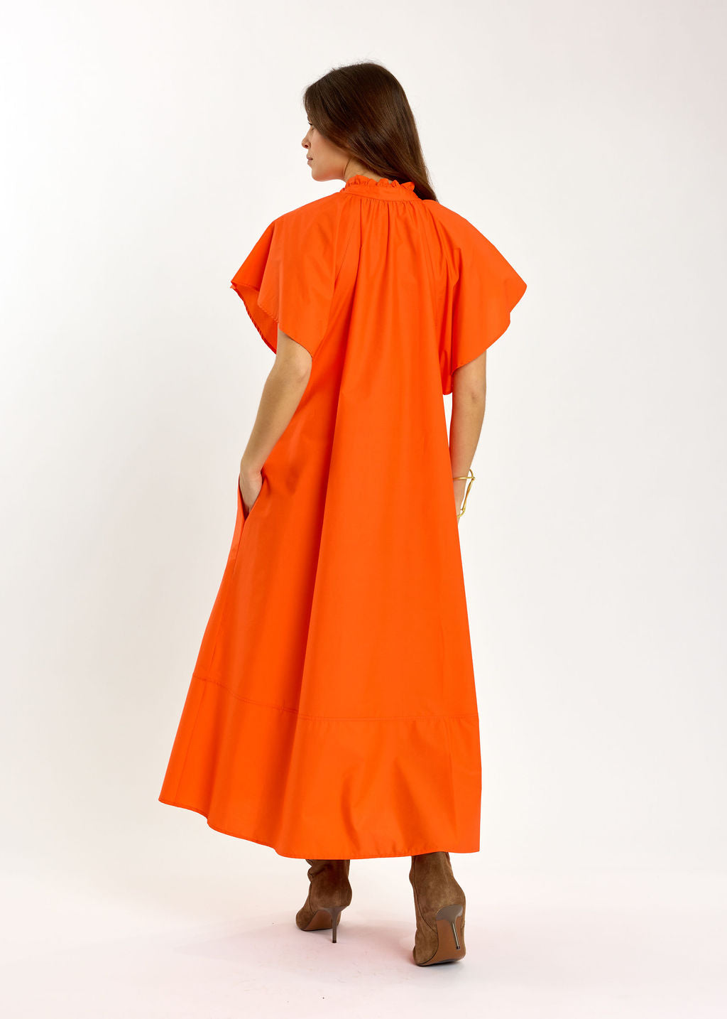 ROBE LONGUE ÉVASÉE EN POPELINE SIRINE ORANGE