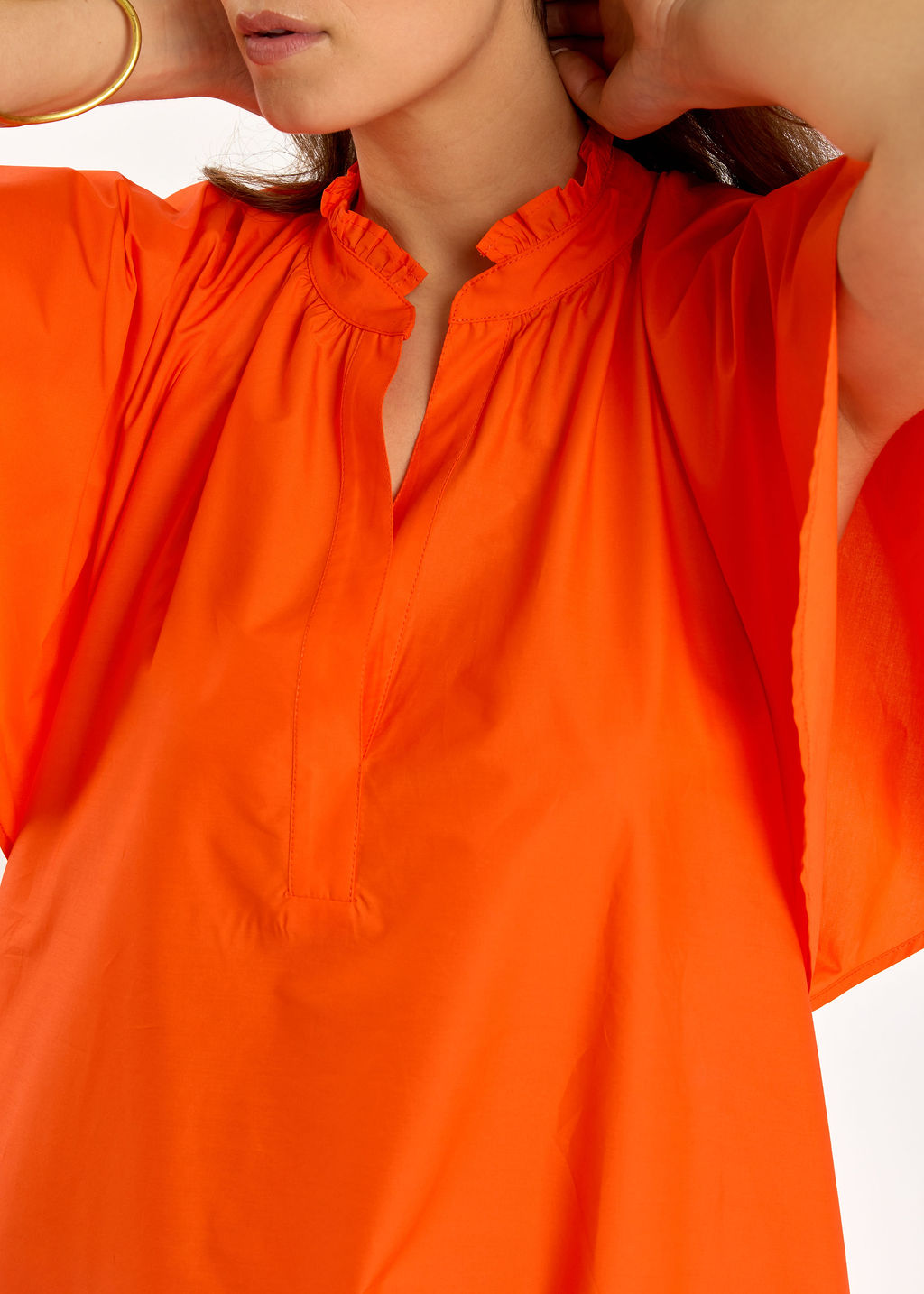 ROBE LONGUE ÉVASÉE EN POPELINE SIRINE ORANGE