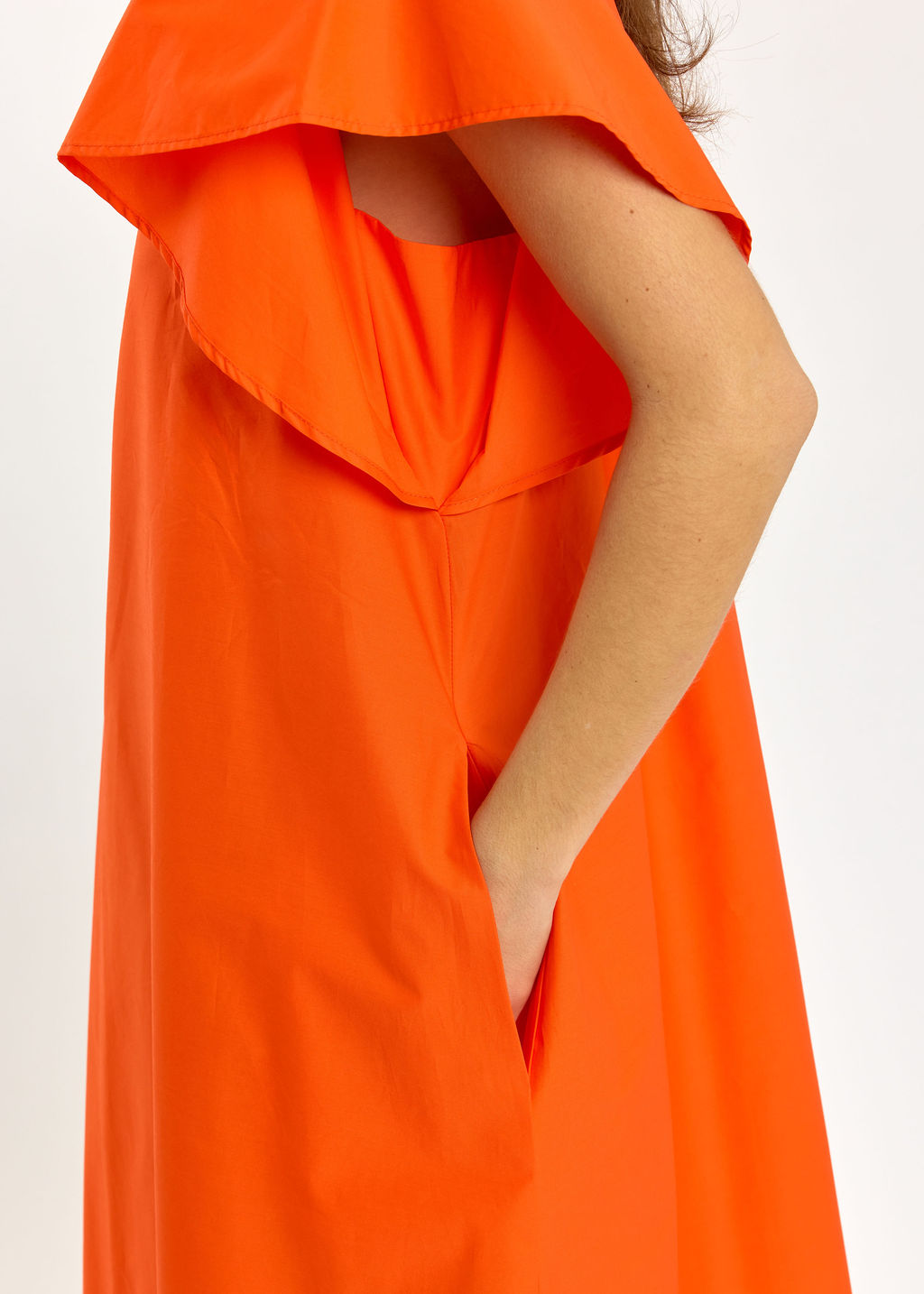 ROBE LONGUE ÉVASÉE EN POPELINE SIRINE ORANGE