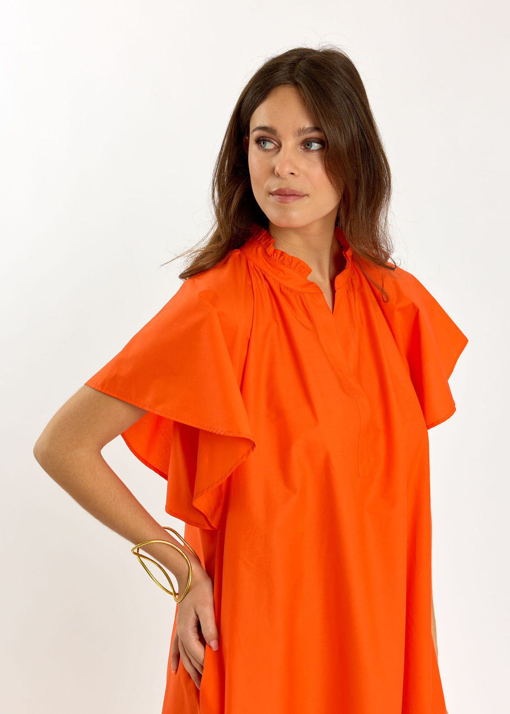 ROBE LONGUE ÉVASÉE EN POPELINE SIRINE ORANGE