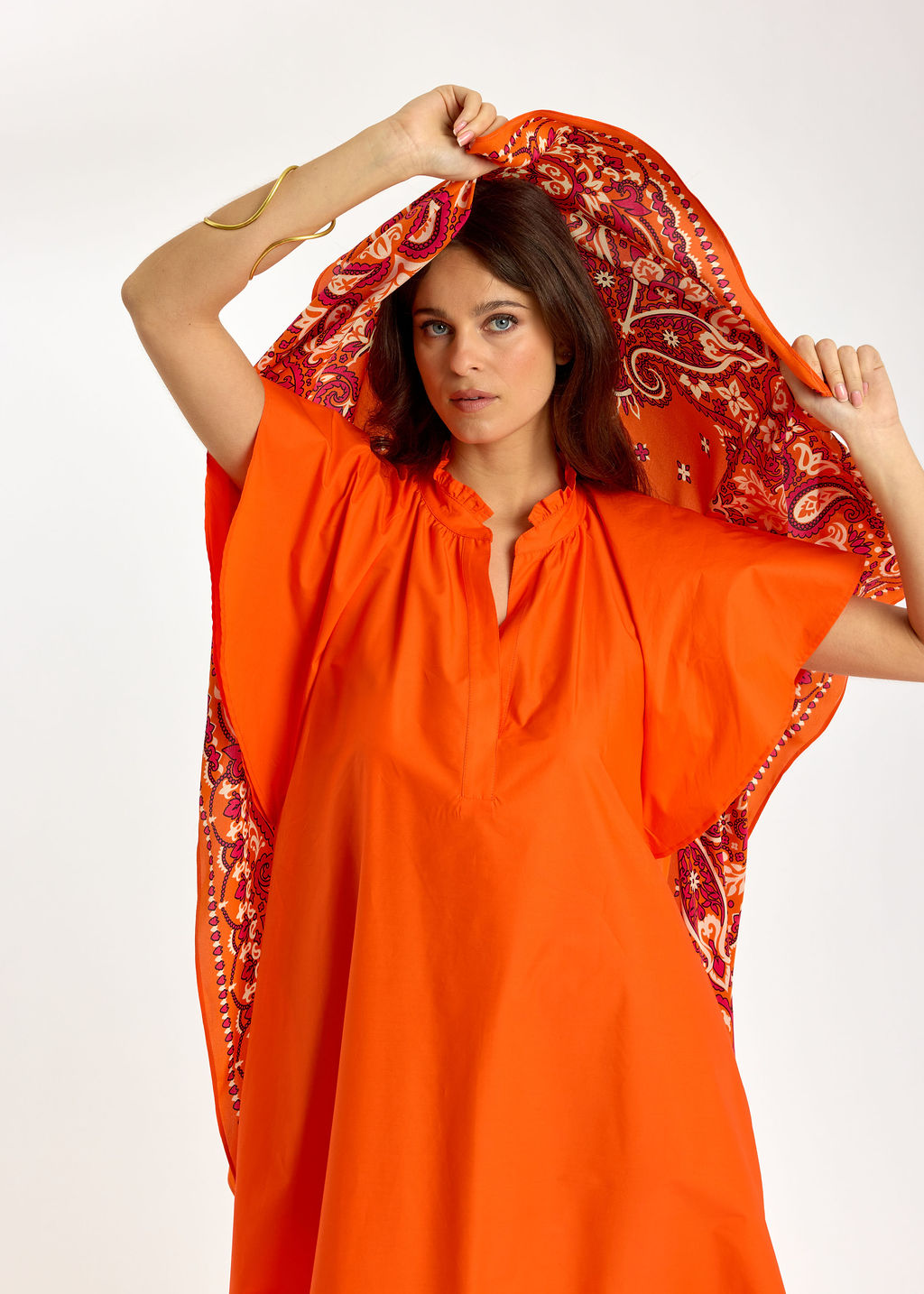 ROBE LONGUE ÉVASÉE EN POPELINE SIRINE ORANGE