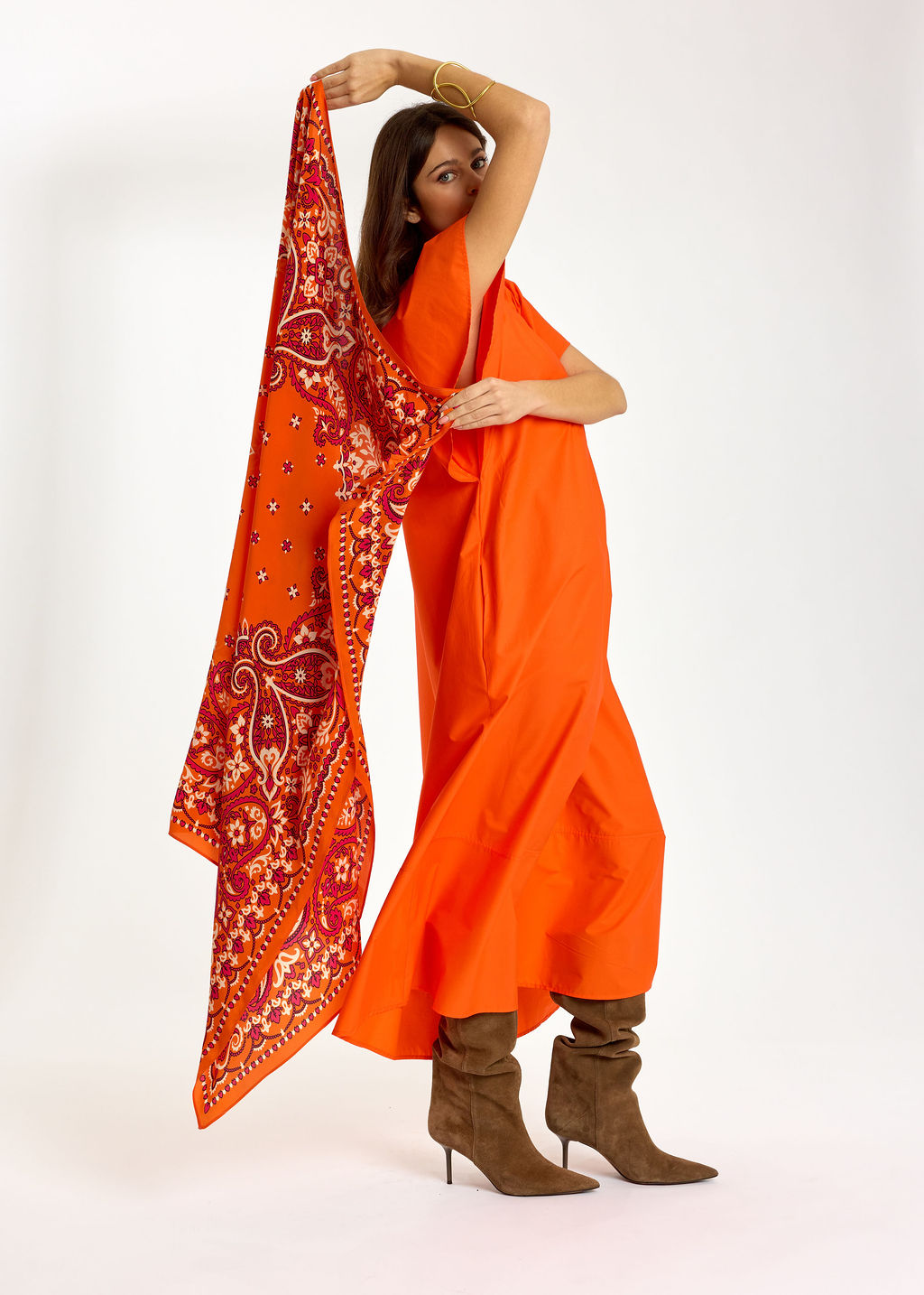 ROBE LONGUE ÉVASÉE EN POPELINE SIRINE ORANGE