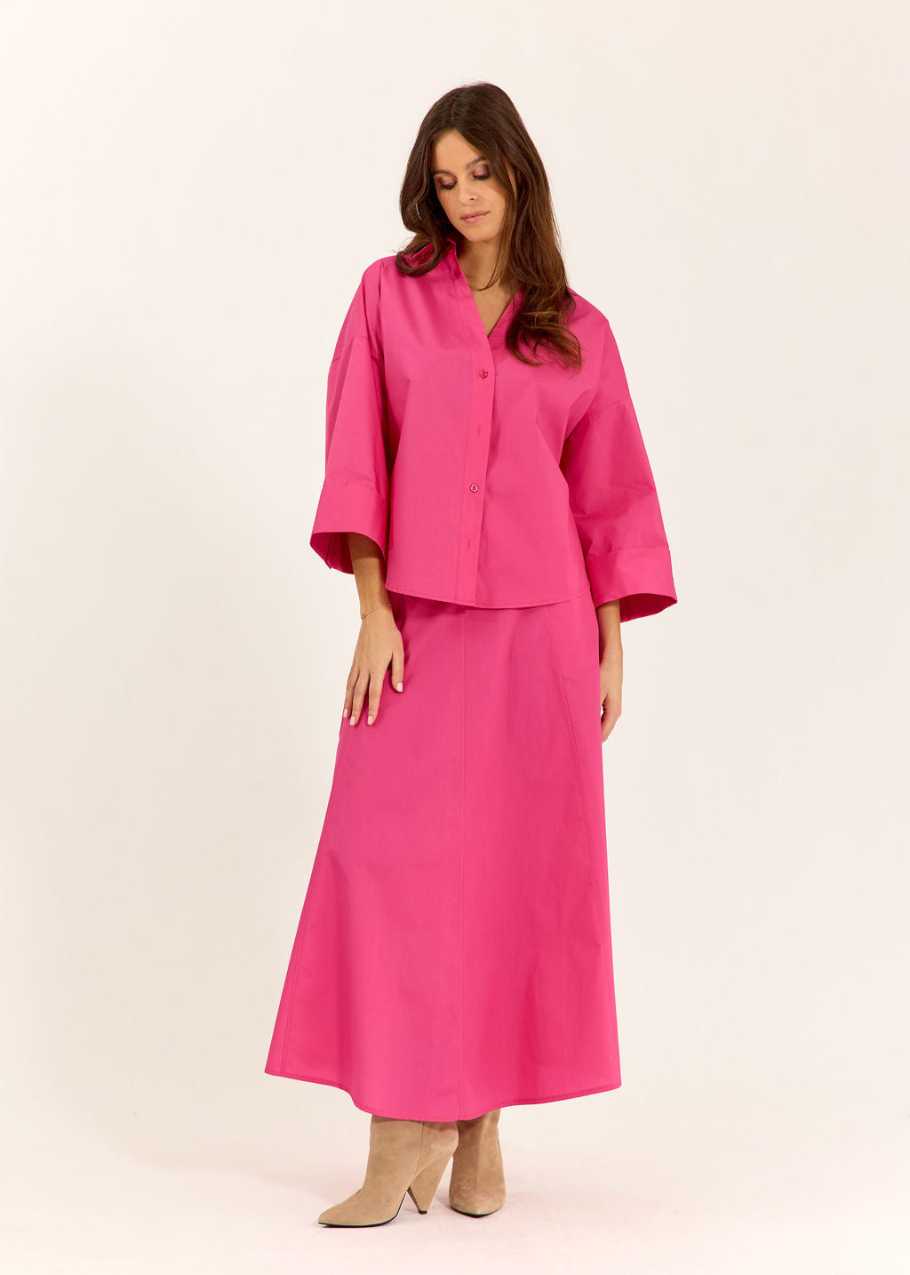 CHEMISE COURTE EN POPELINE STUART FUSHIA