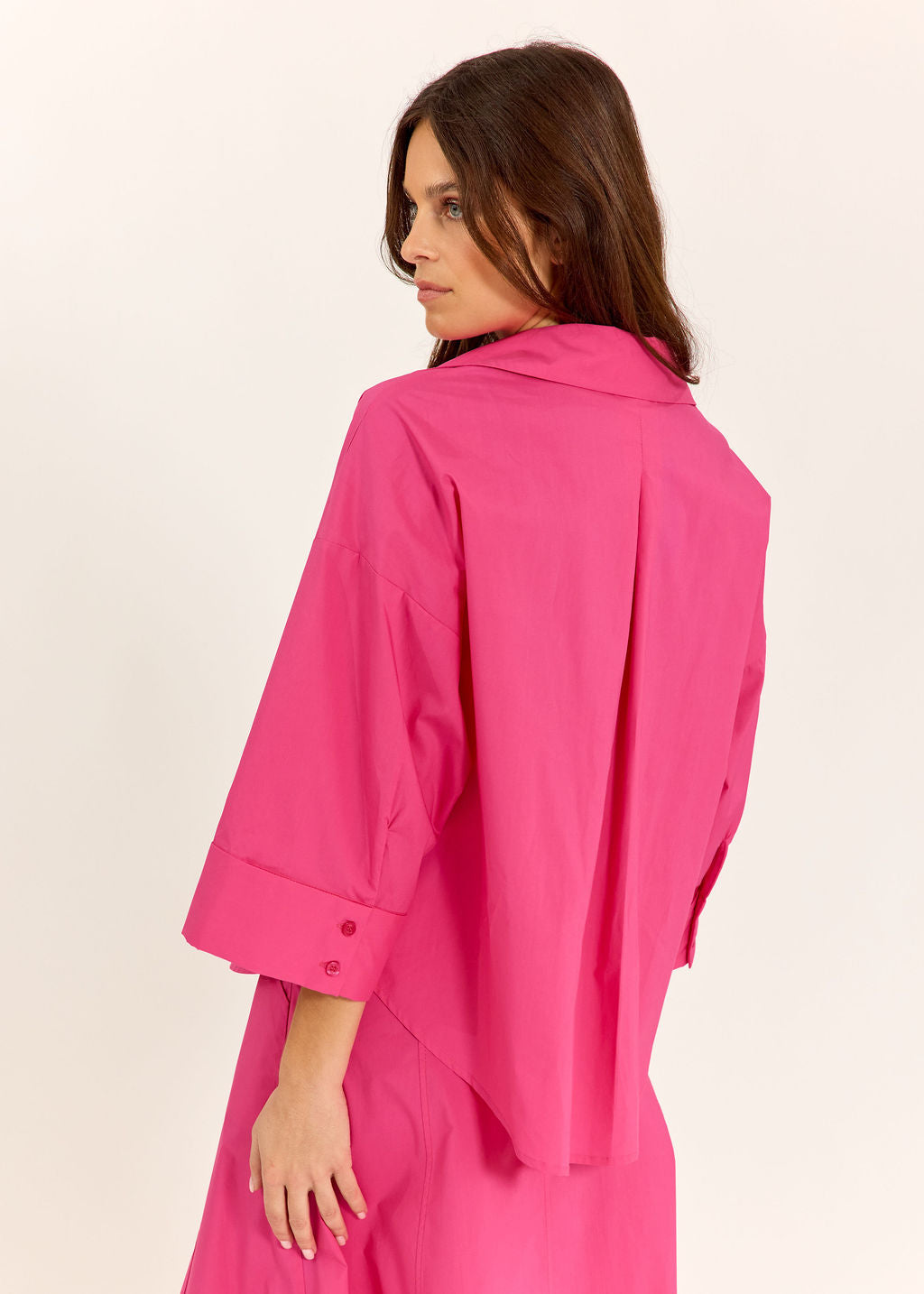 CHEMISE COURTE EN POPELINE STUART FUSHIA