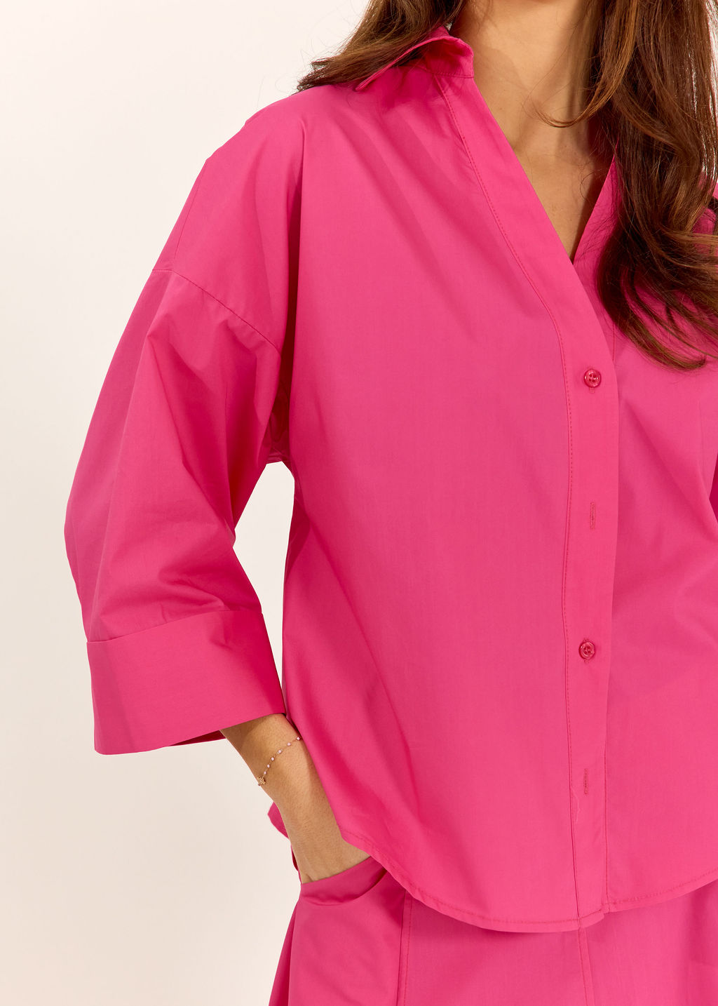 CHEMISE COURTE EN POPELINE STUART FUSHIA
