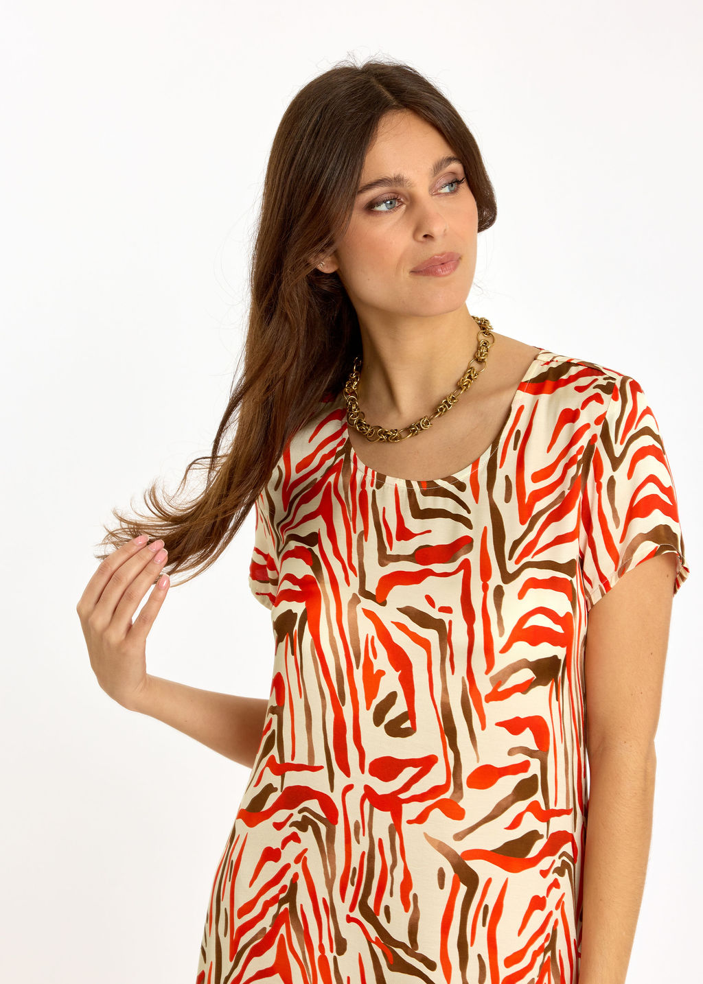 ROBE LONGUE DROITE IMPRIMÉE IRISA ORANGE