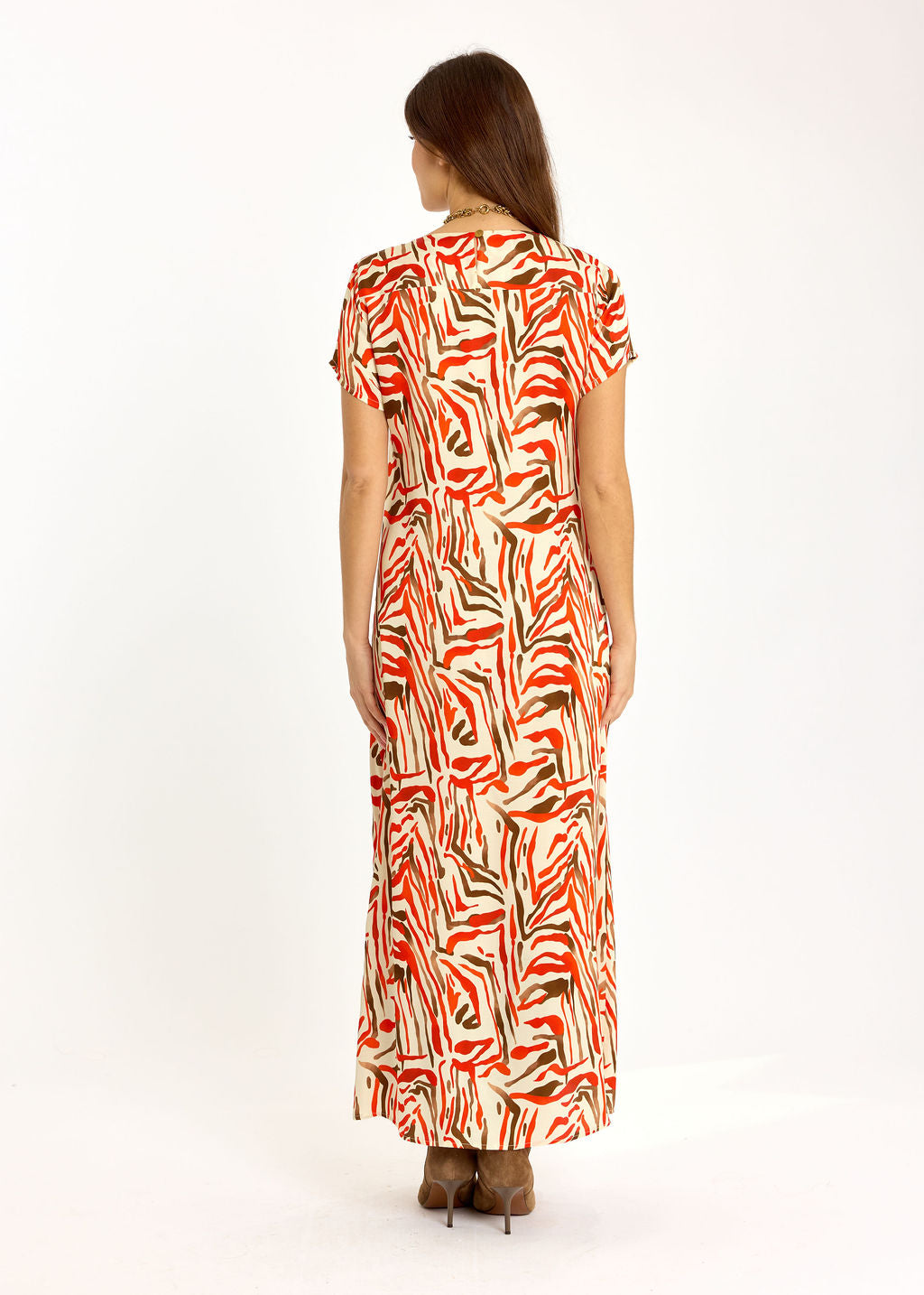 ROBE LONGUE DROITE IMPRIMÉE IRISA ORANGE