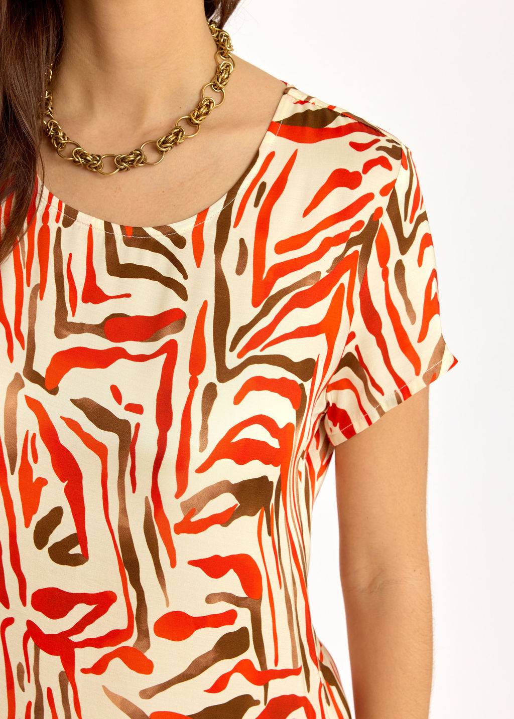 ROBE LONGUE DROITE IMPRIMÉE IRISA ORANGE