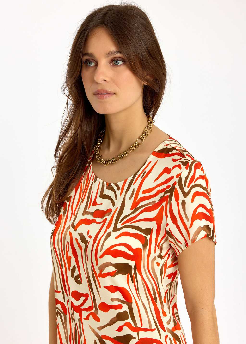 ROBE LONGUE DROITE IMPRIMÉE IRISA ORANGE