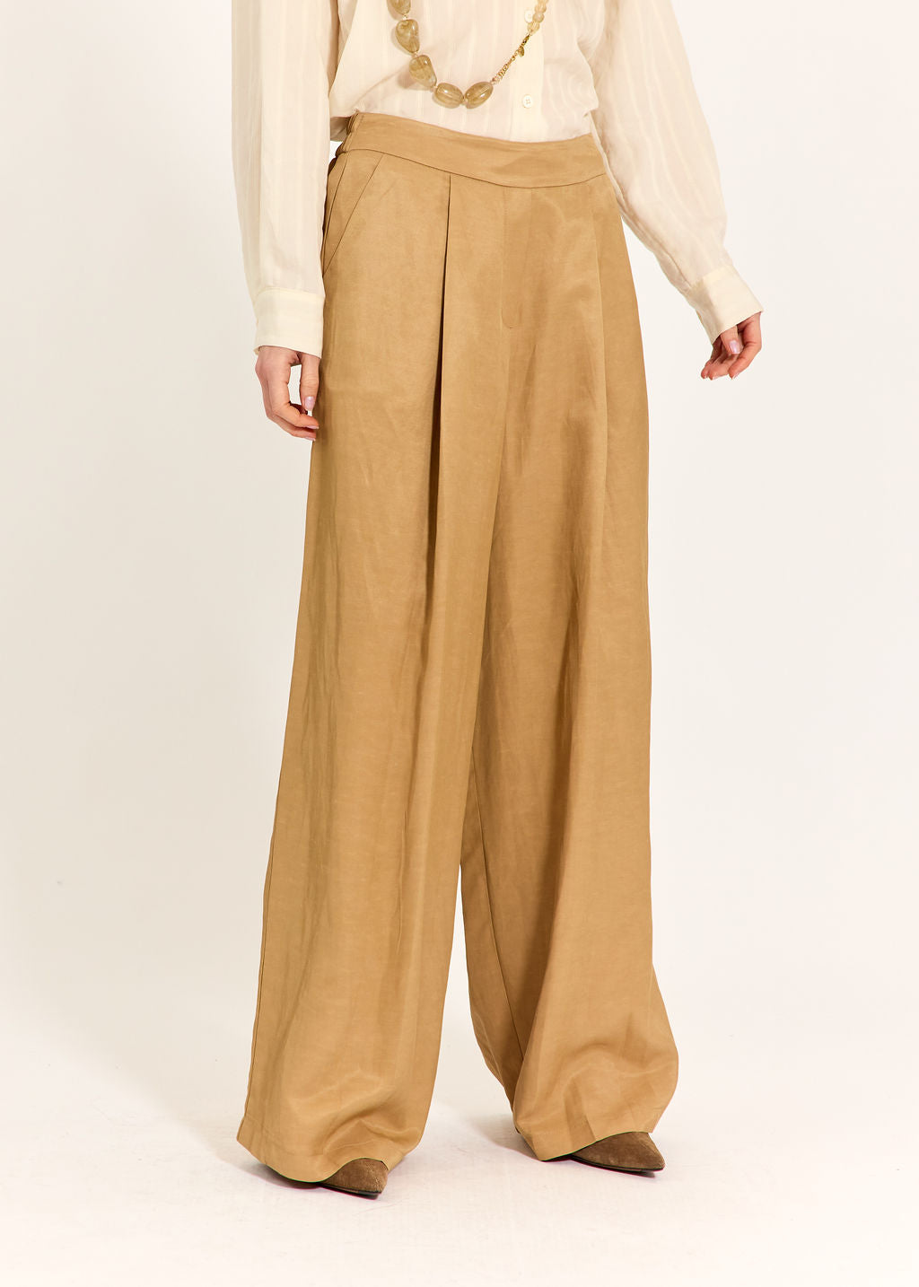 PANTALON EN VISCOSE LIN ODILE BISCOTTE
