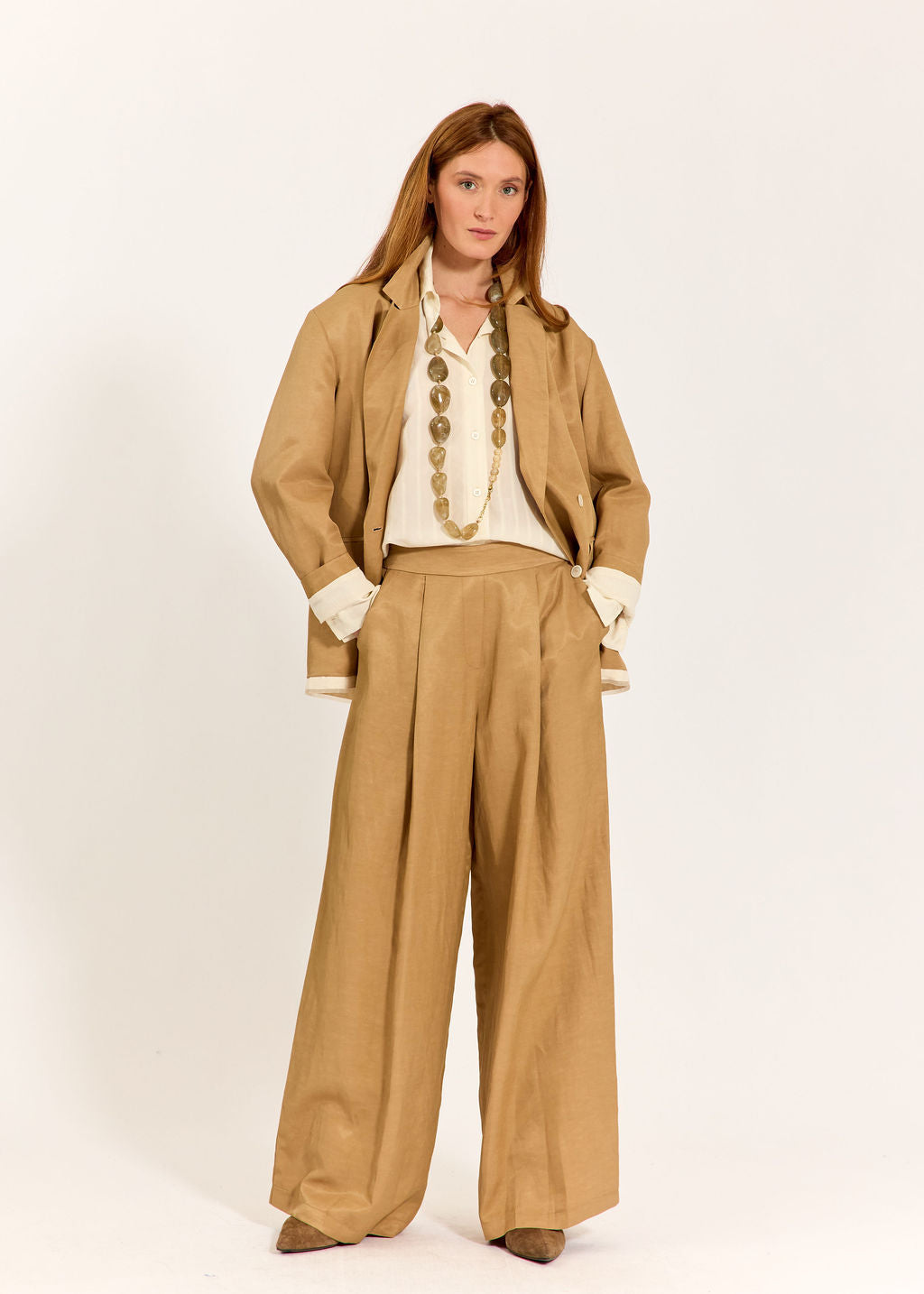 VESTE CROISÉE EN VISCOSE LIN SACHA BISCOTTE