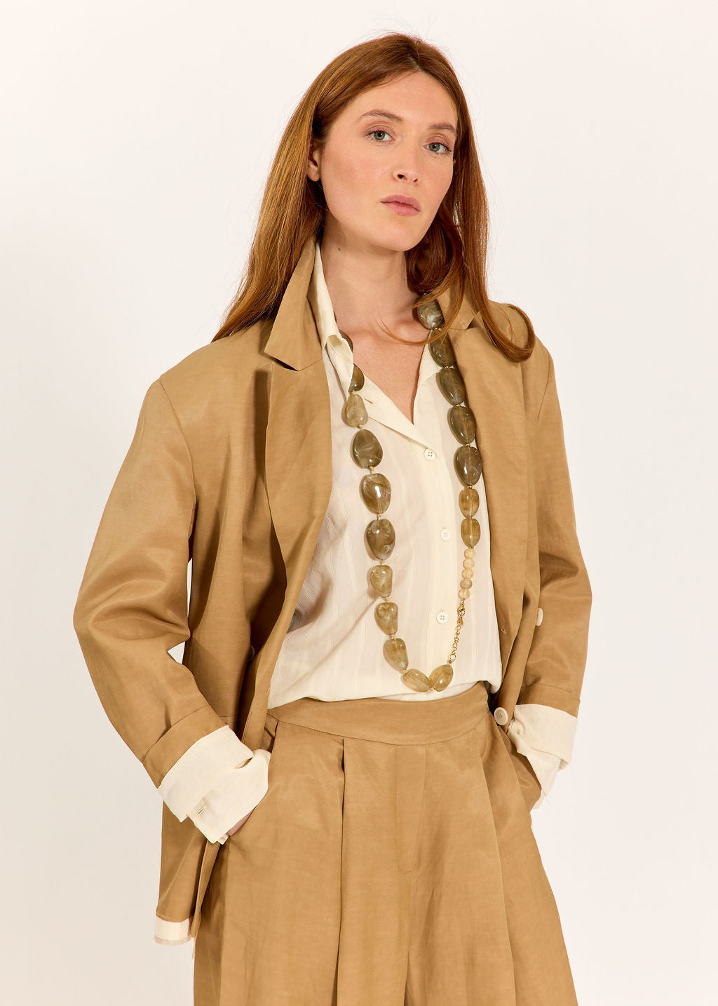 VESTE CROISÉE EN VISCOSE LIN SACHA BISCOTTE