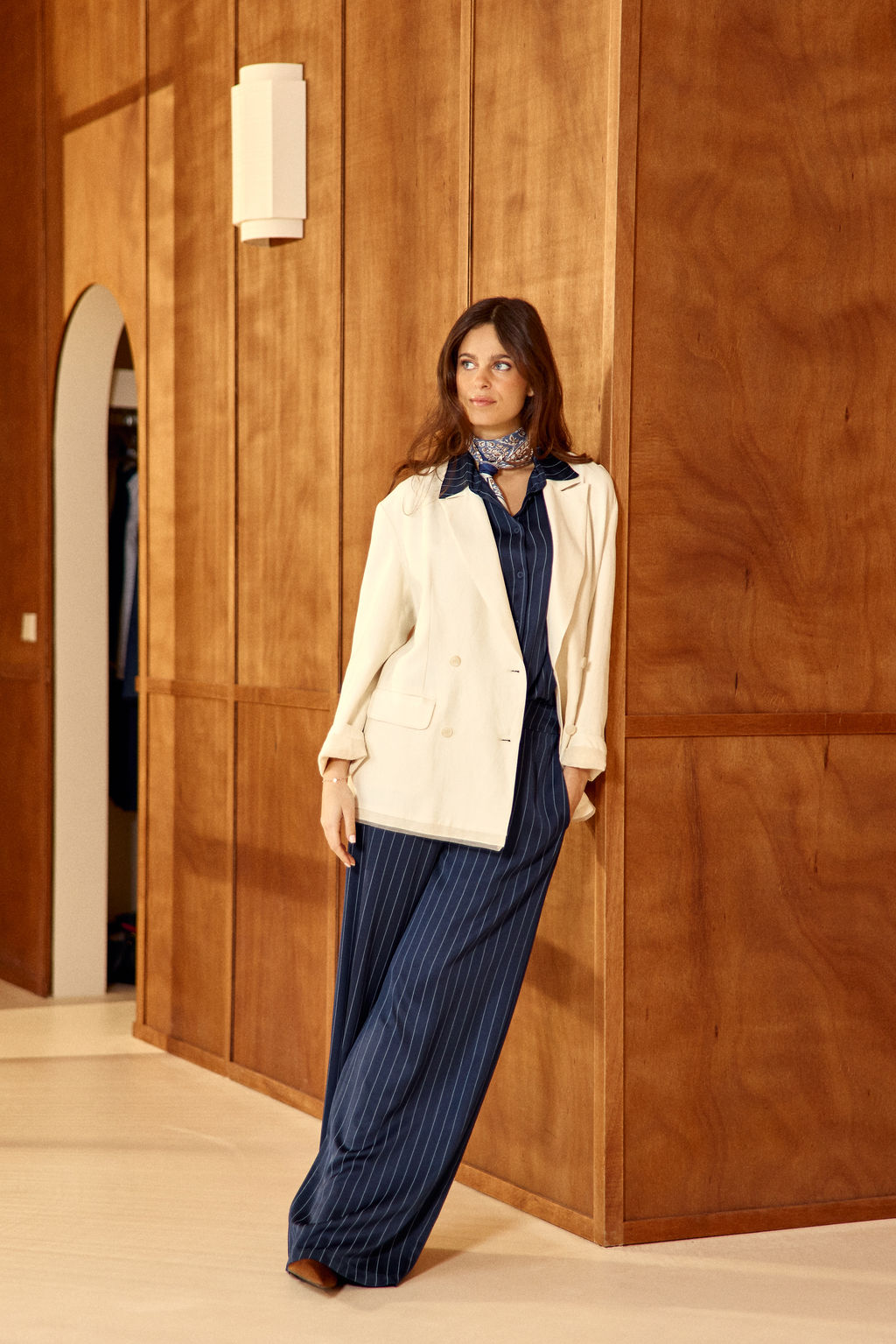 VESTE CROISÉE EN VISCOSE LIN SACHA ECRU