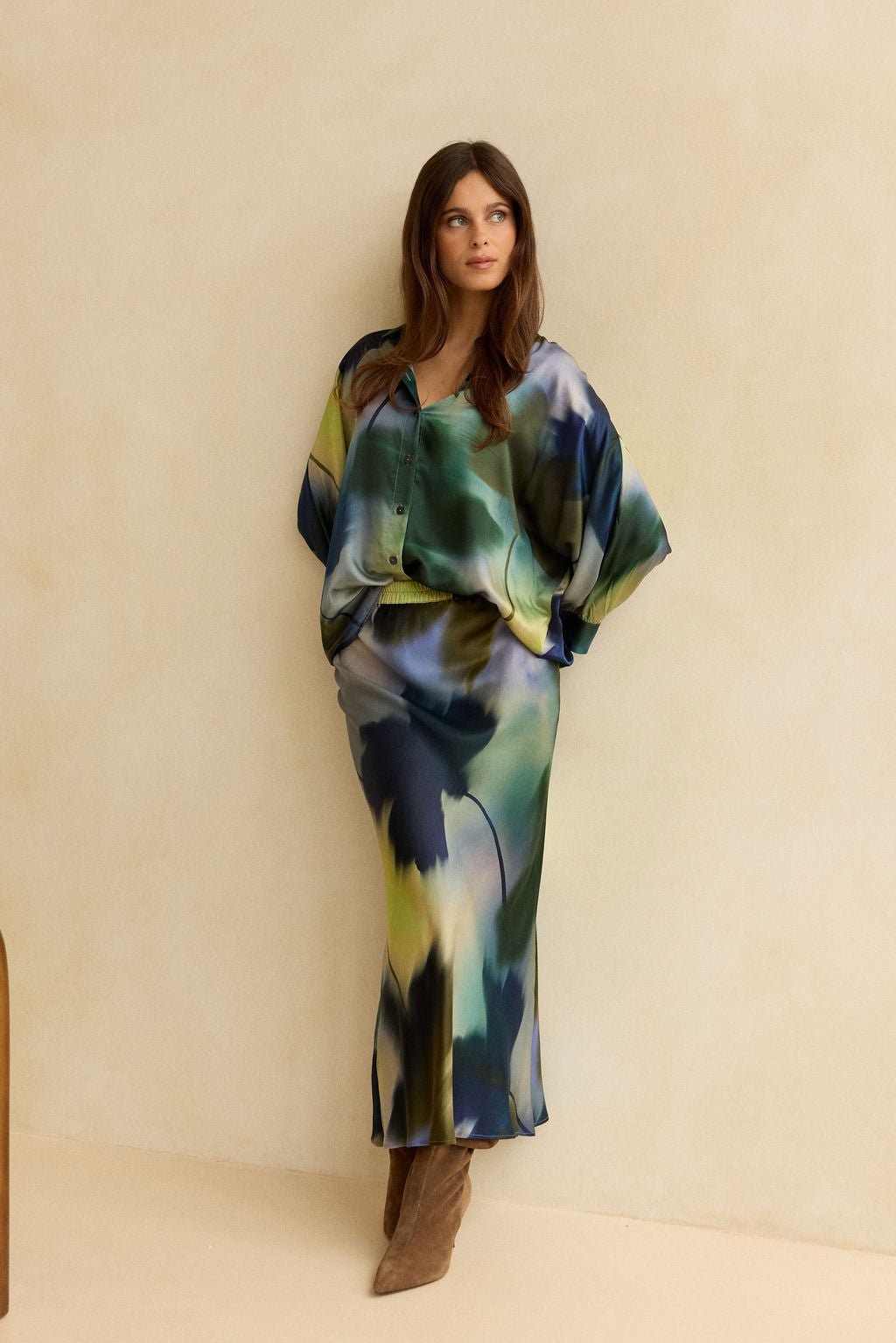 JUPE LONGUE EN SOIE VISCOSE IMPRIMÉE MERYL FEUILLES