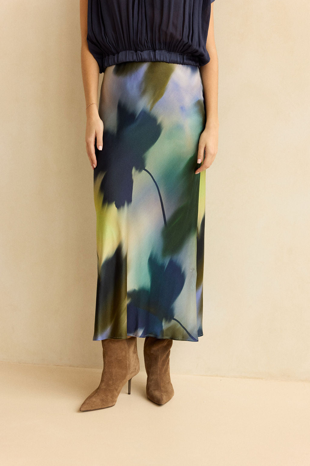 JUPE LONGUE EN SOIE VISCOSE IMPRIMÉE MERYL FEUILLES