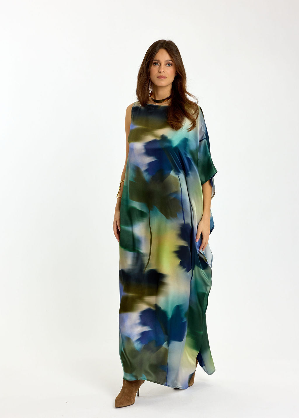 ROBE LONGUE ASYMÉTRIQUE NESSA FEUILLES
