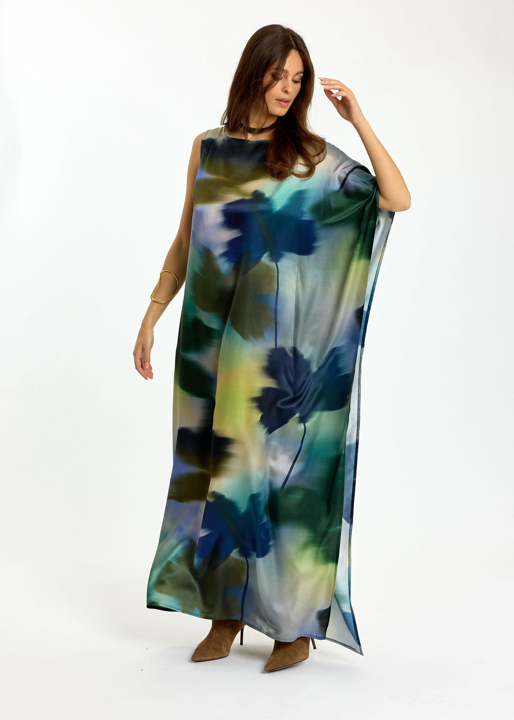 ROBE LONGUE ASYMÉTRIQUE NESSA FEUILLES