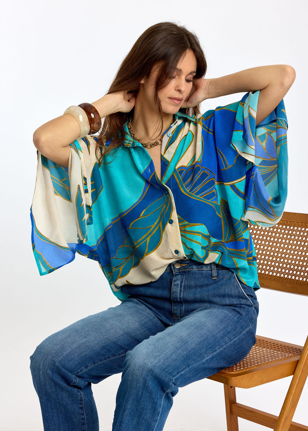 CHEMISE IMPRIMÉE À MANCHES TOMBANTES ESPRIT KIMONO RAFAEL TURKIS