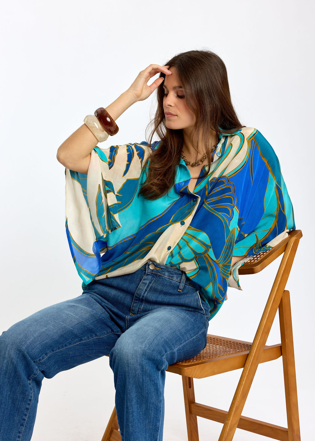 CHEMISE IMPRIMÉE À MANCHES TOMBANTES ESPRIT KIMONO RAFAEL TURKIS
