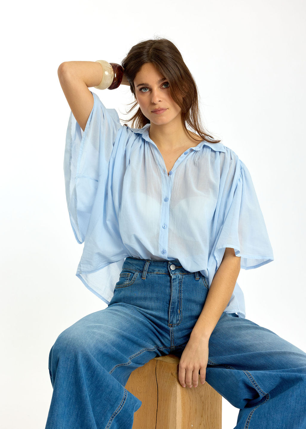 CHEMISE EN VOILE DE COTON JAVA CIEL