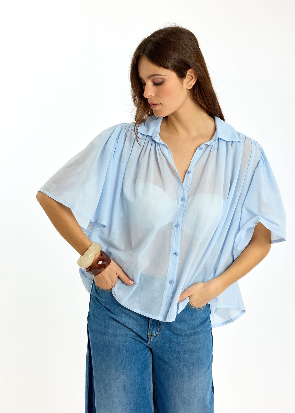 CHEMISE EN VOILE DE COTON JAVA CIEL