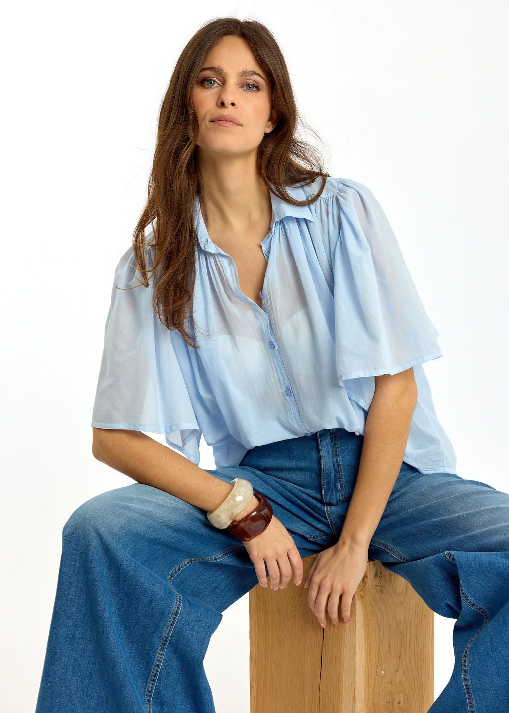 CHEMISE EN VOILE DE COTON JAVA CIEL