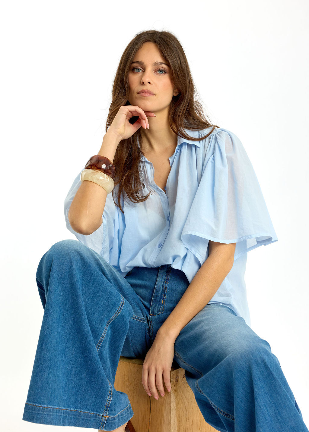 CHEMISE EN VOILE DE COTON JAVA CIEL