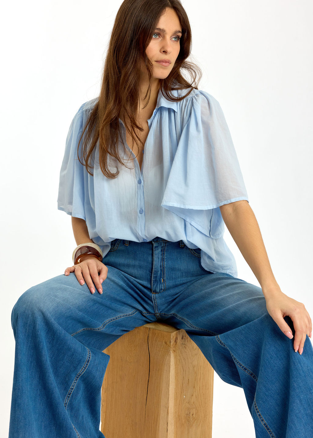 CHEMISE EN VOILE DE COTON JAVA CIEL