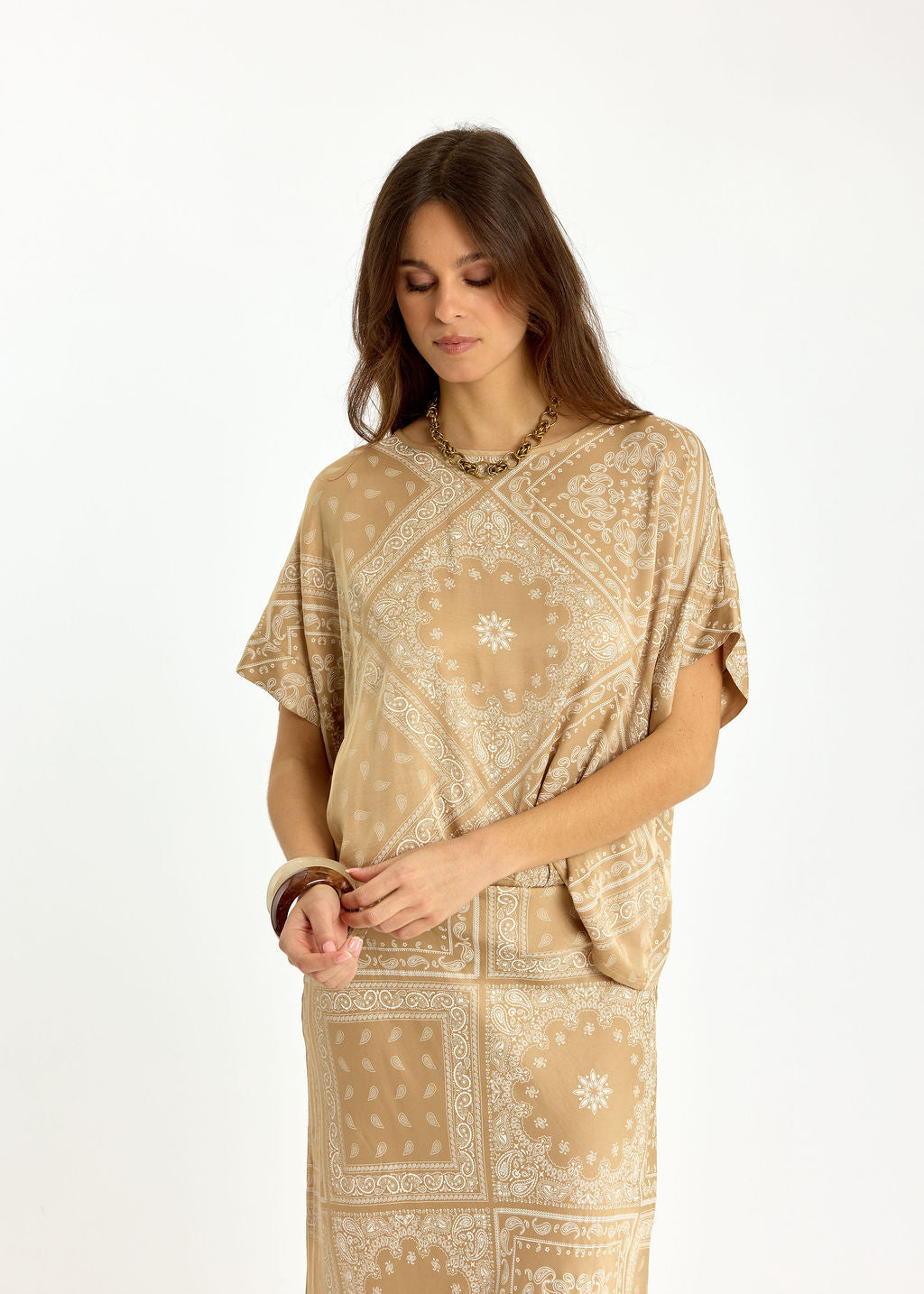 TOP EN VISCOSE IMPRIMÉE PERLE BLÉ